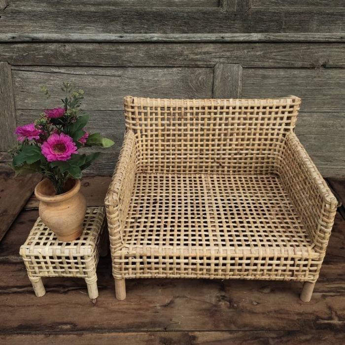 WOVEN RATTAN MINI BENCH