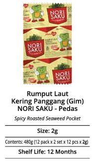 Roasted Seaweed Laver - NORI SAKU - Original [Rumput Laut Kering Panggang (Gim) - Spicy]